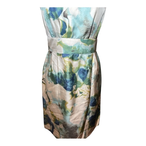 Banana Republic Silk Abstract Floral Dress Blue Green Sz 0P Spring Summer Mini - Picture 4 of 7
